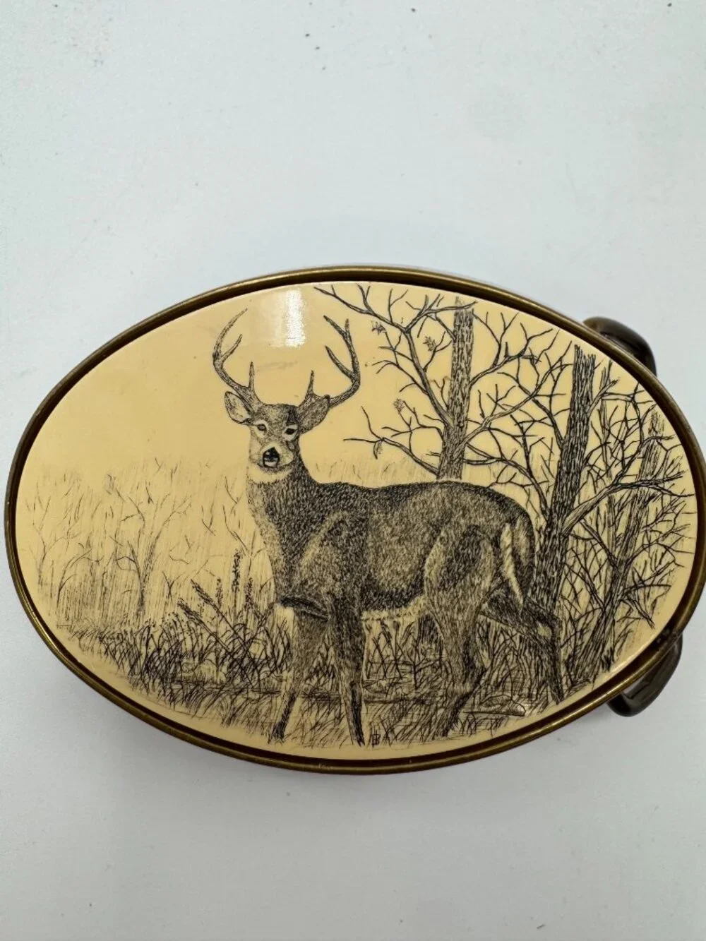 Vintage 1983 Barlow Solid Brass Deer Belt Buckle Made In USA 3